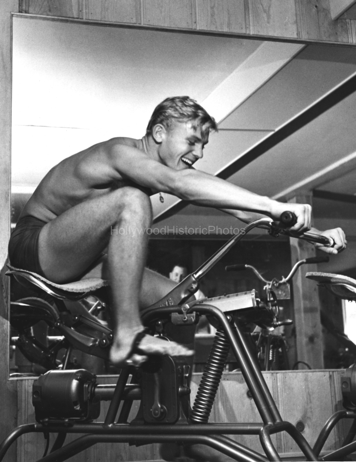 Tab Hunter 1956 DeMille Barn Gym at Paramont wm.jpg